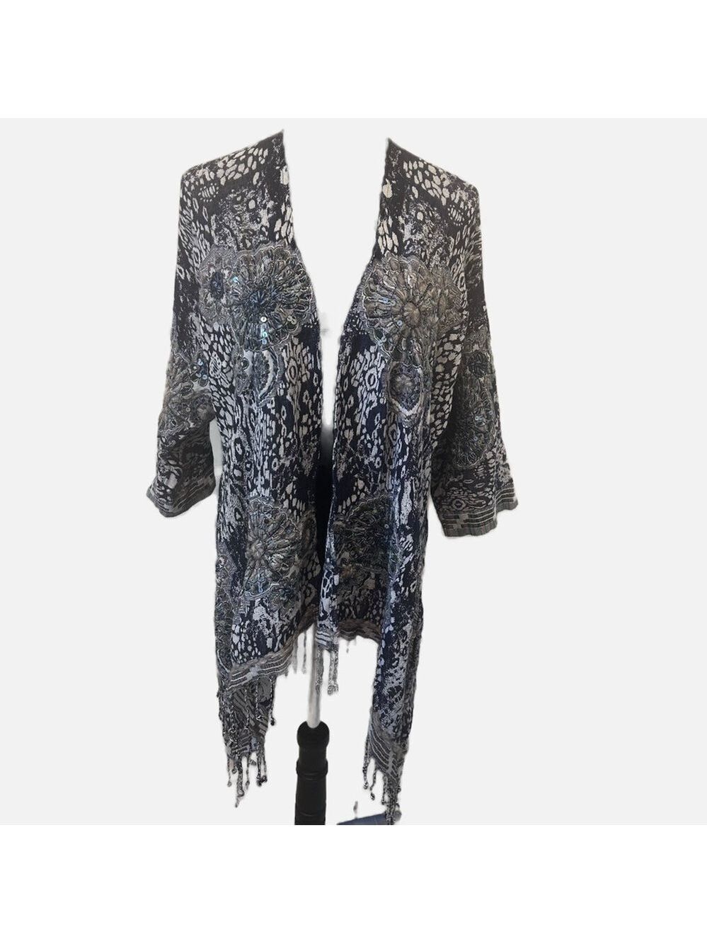 NEW Soft Surroundings Women’s Open Front Embroidered Sequins Kimono Boho Beachy
